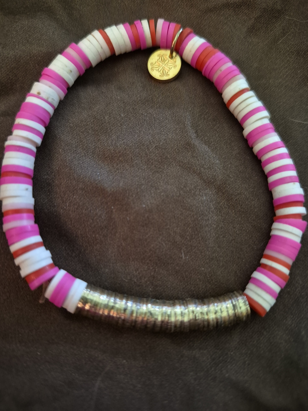 Rustic Cuff Pink, White, Red, and Gold Elastic Bracelet